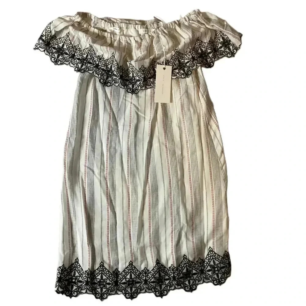 NEW Lush Womens Striped Off The Shoulder Ruffled Neckline Lace‎ Trim Dress